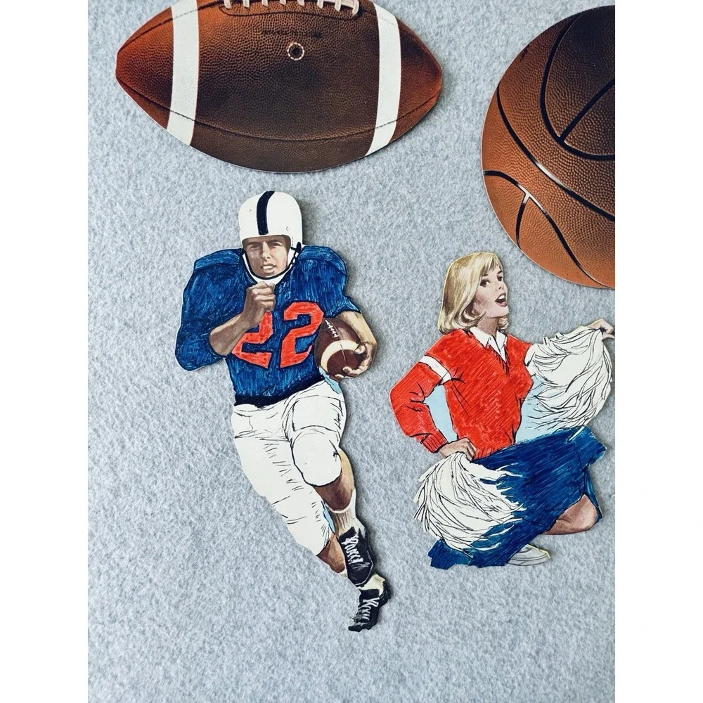 Vintage 70s Eureka Football Basketball Player Cheerleader Party Decor Die Cuts